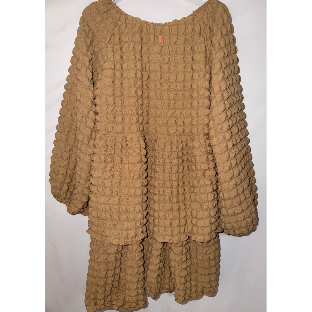 Simply Southern Bubble Knit Tiered Dress Tan Popcorn Texture Long Sleeve Large - Picture 3 of 13